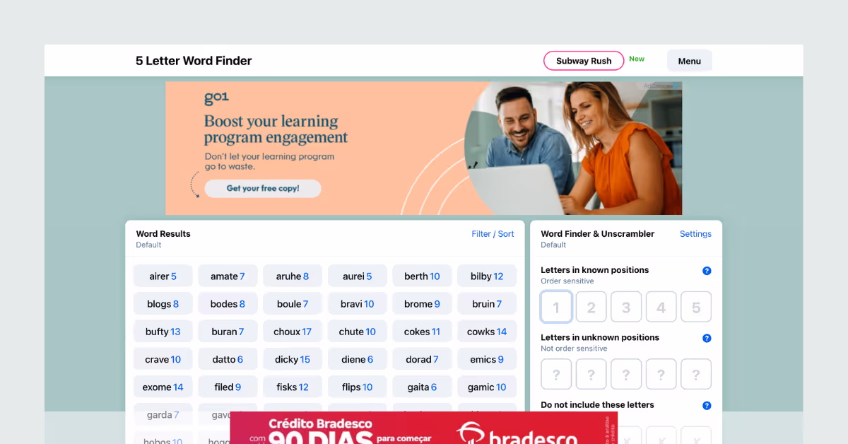 A screenshot of 5-letter-words.com's homepage.