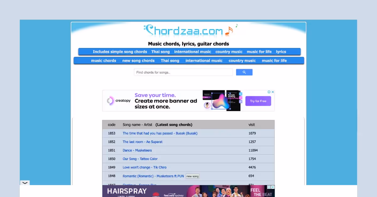 Een screenshot van Chrodzaa's homepage op een lichtblauwe achtergrond.