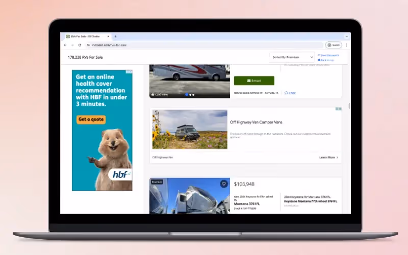 A screenshot of rvtrader.com showing the in content unit between product listings.