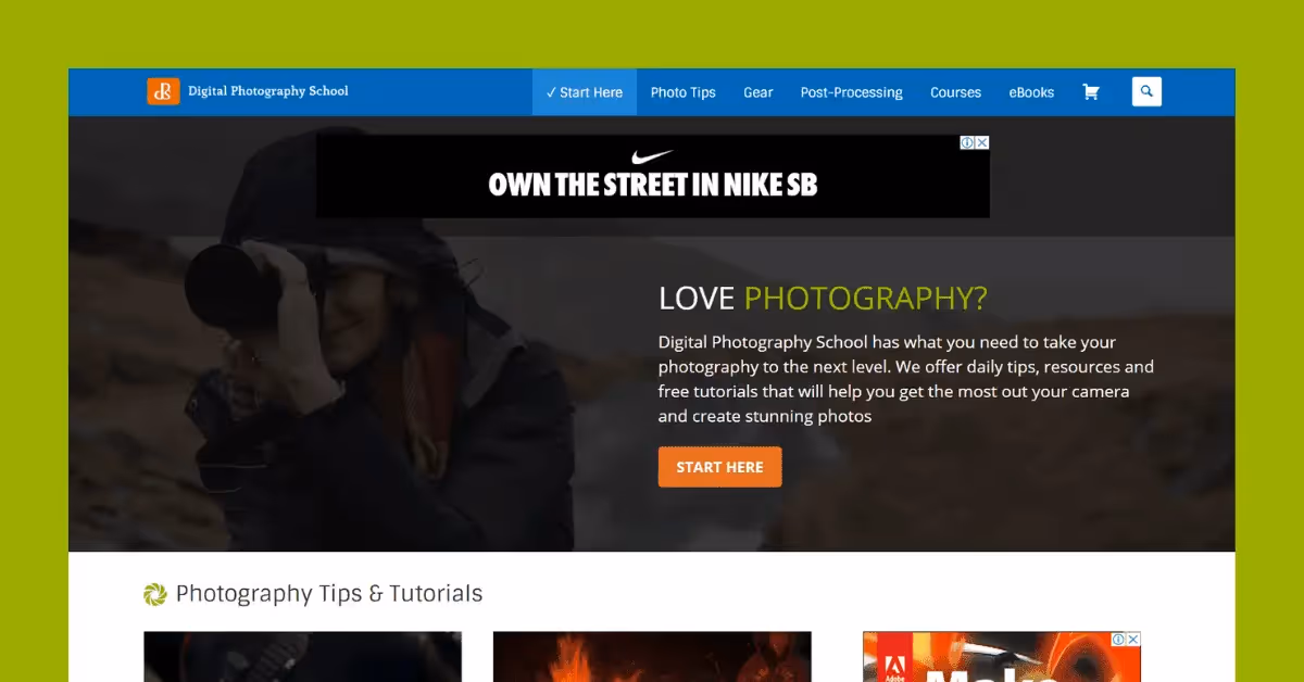 Homepage van de website van de Digitale Fotografie School