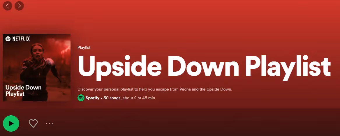 Una captura de pantalla de la lista de reproducción de Stranger Things Spotify.