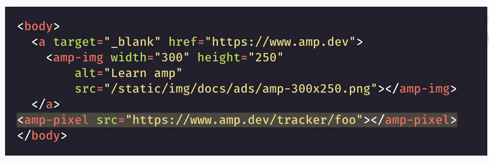 Une balise publicitaire AMPHTML simple 