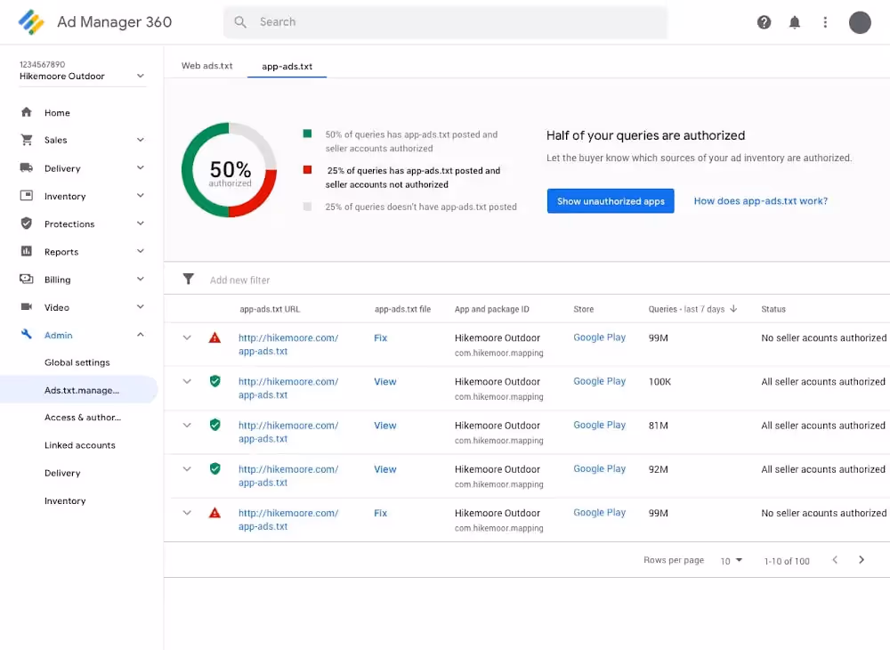 Comprobación de ads.txt válido con Google Ad Manager 360