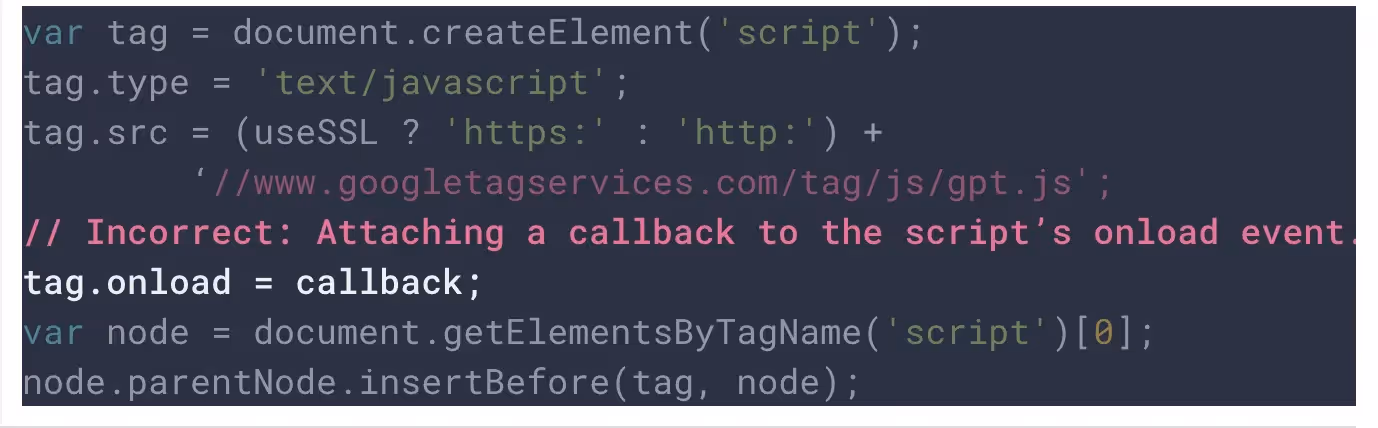 Error de GPT al depender de los oyentes de etiquetas del script gpt.js