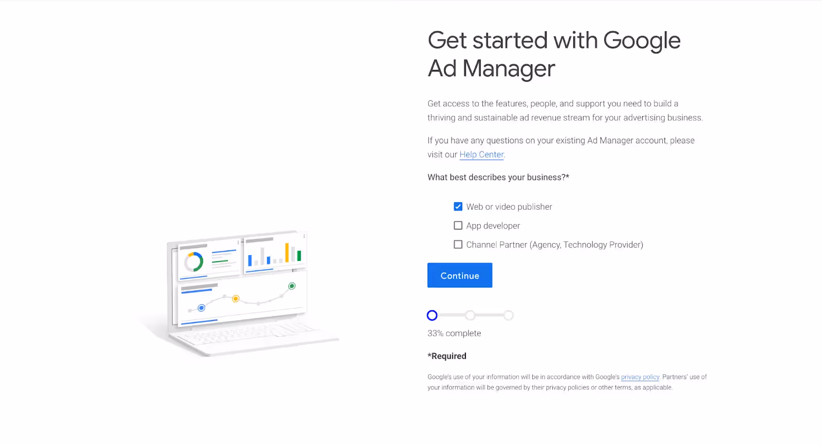 Google Ad Manager Sign Up Page