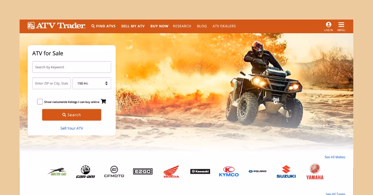 Schermafbeelding van de homepage van atvtrader.com