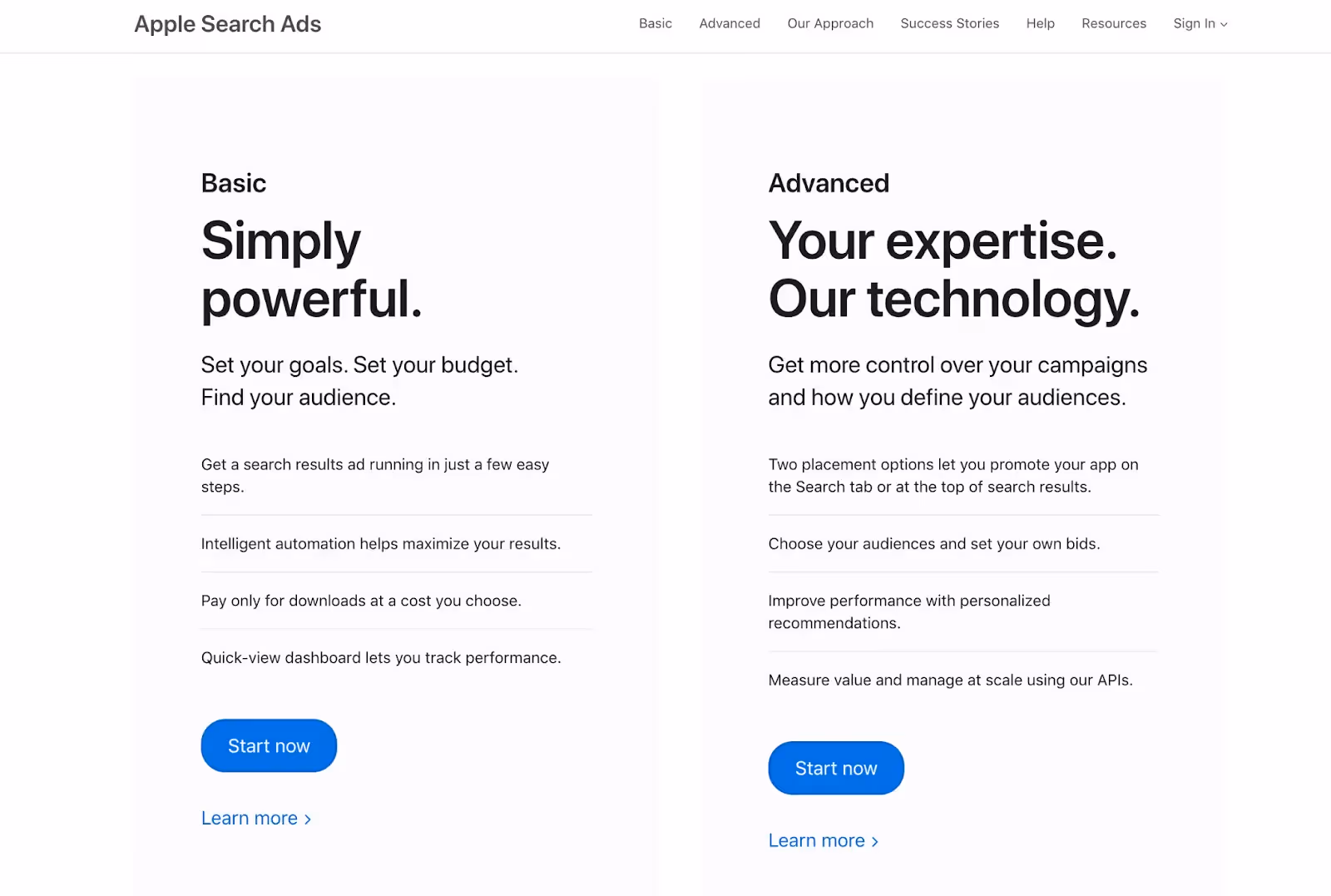 Apple Search Ads homepage