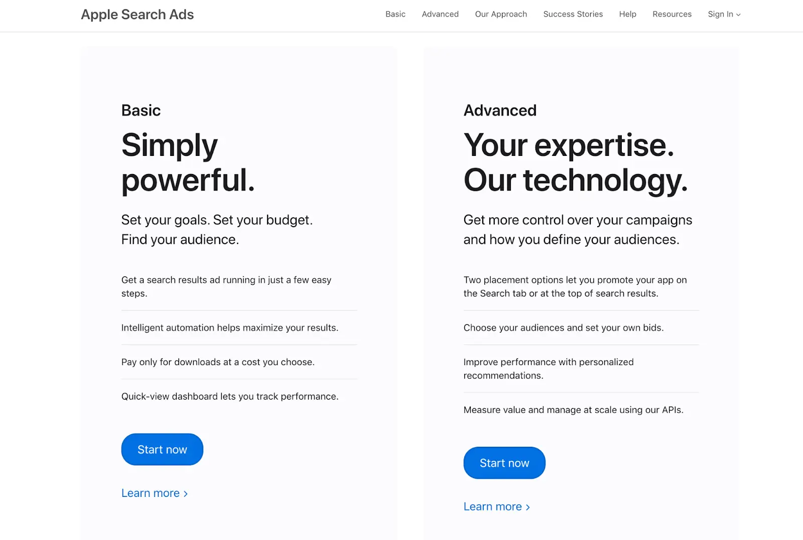 Apple Search Ads Startseite