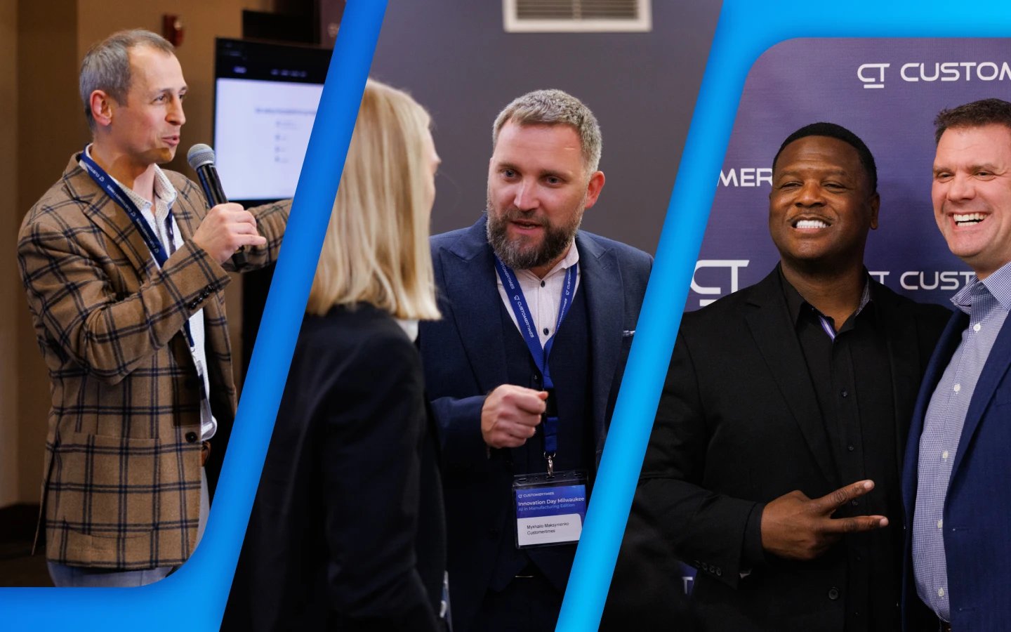 Photos of attendees and speakers from Innovation Day Milwaukee: AI in Manufacturing Edition