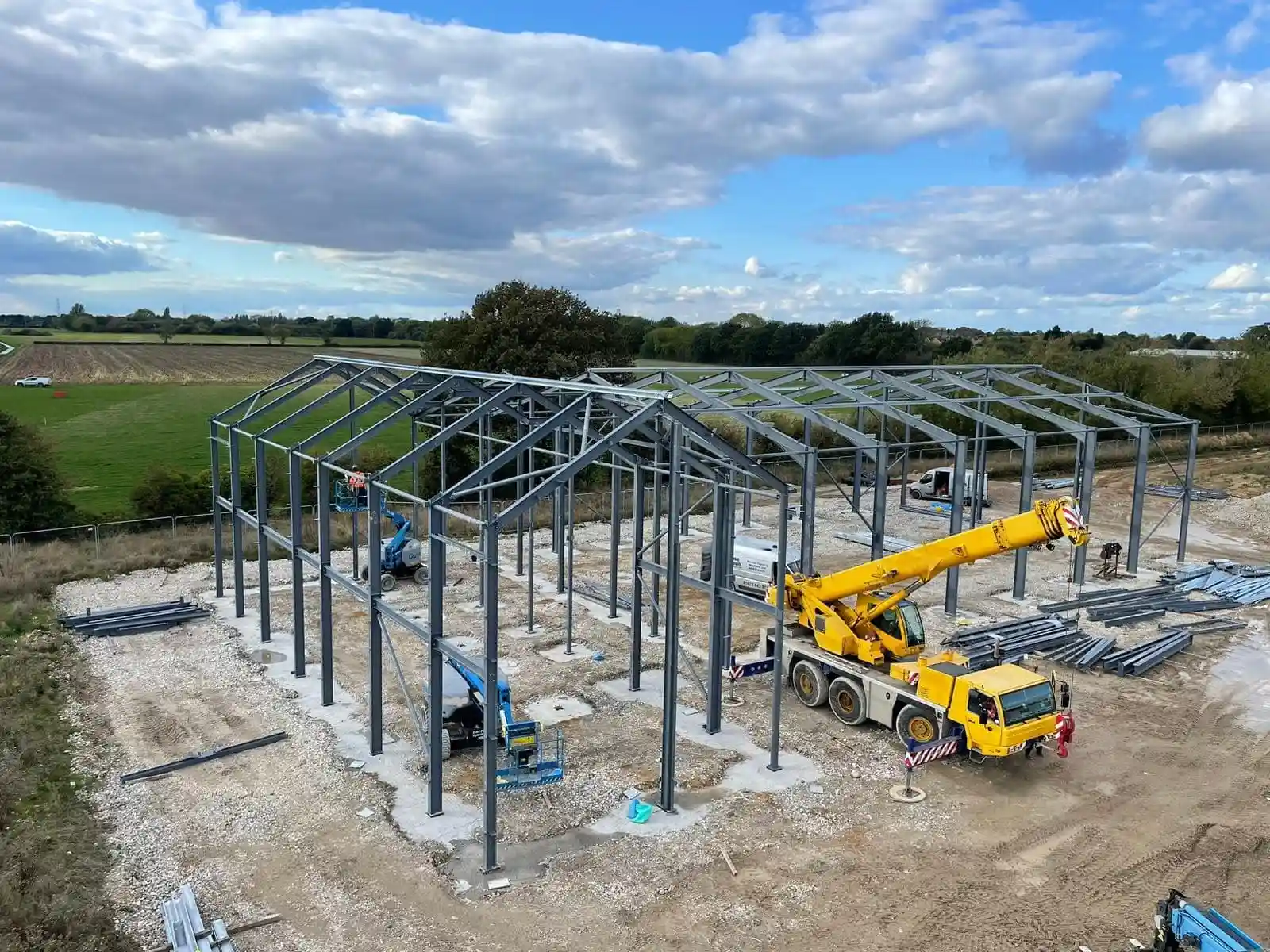Steel frame erection on a commercial construction site in Lincoln