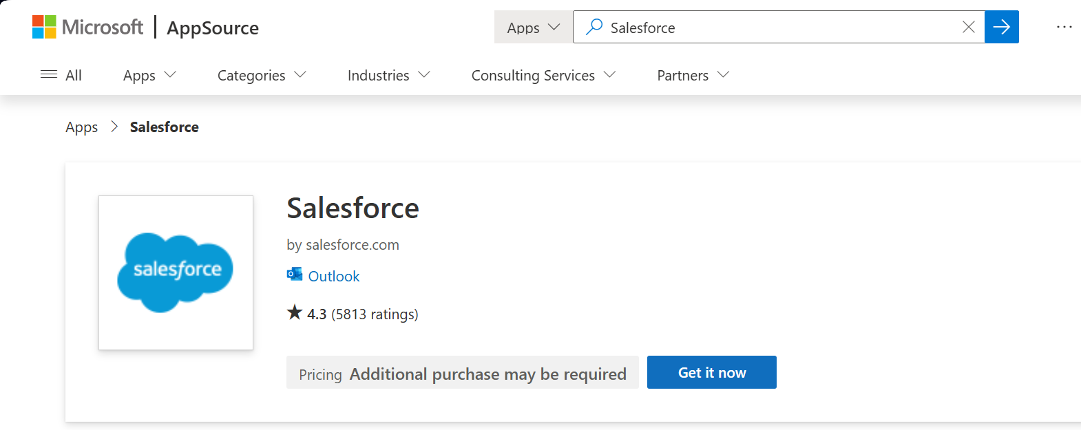 Salesforce Outlook Add in screenshot