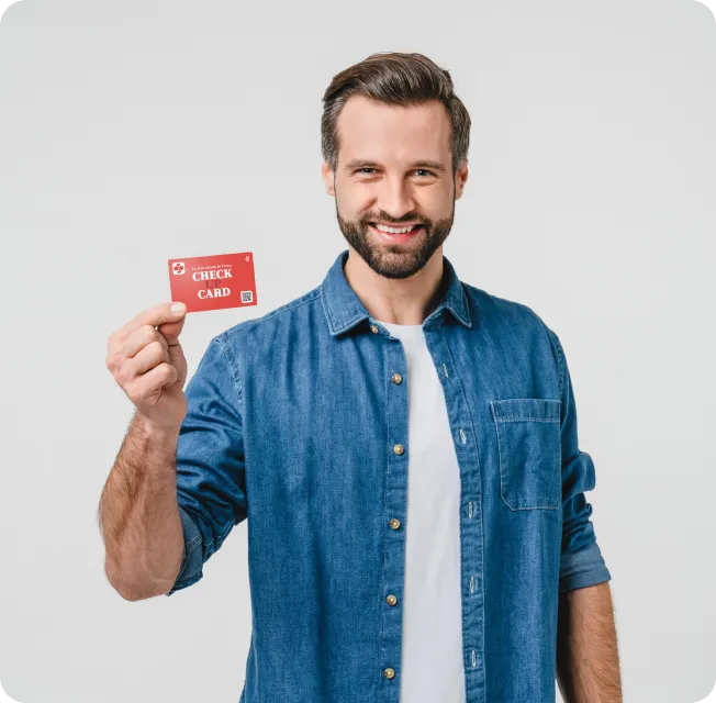 Man holding Check out card