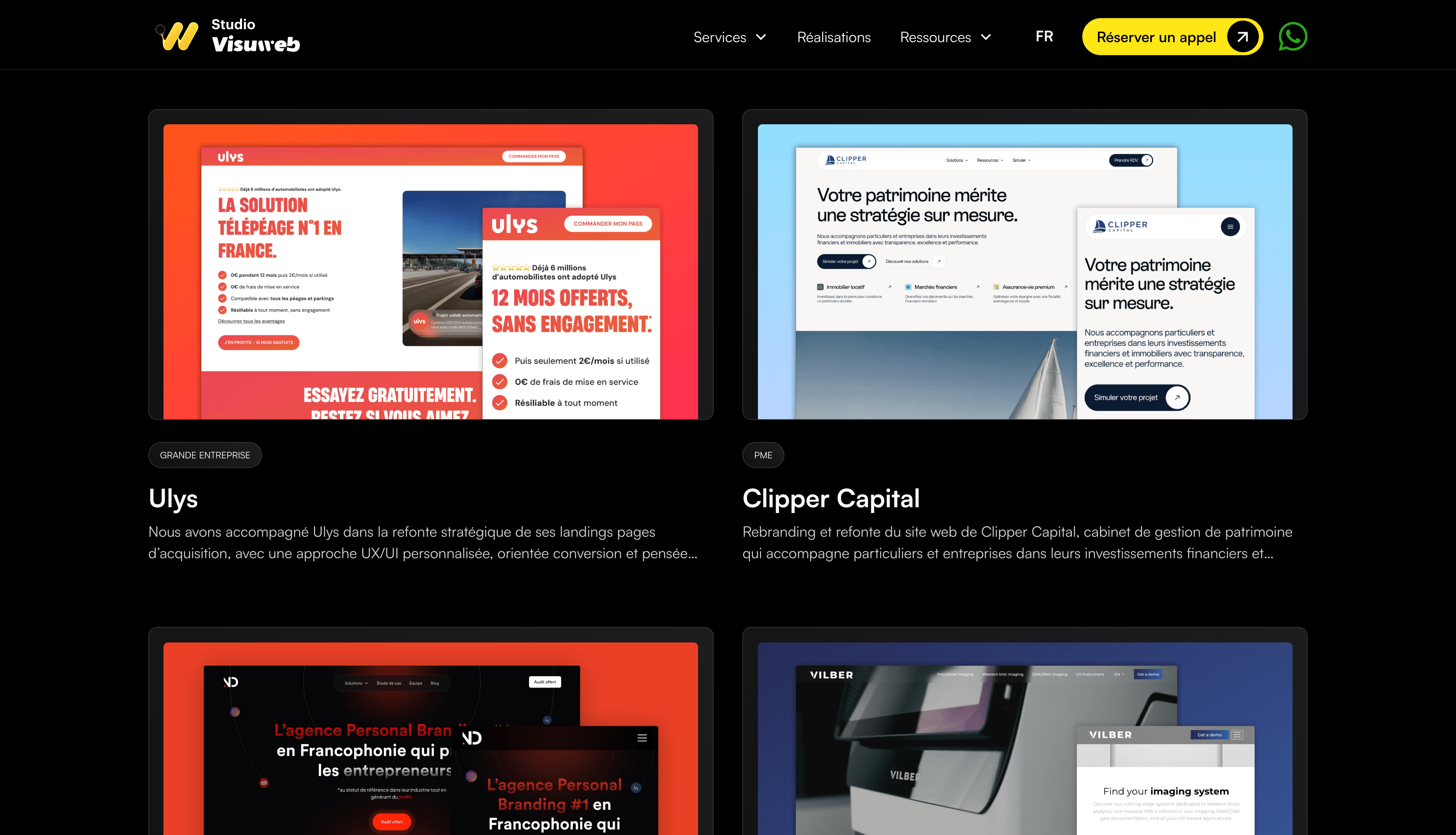 Portfolio du Studio Visuweb - Agence Webflow en France