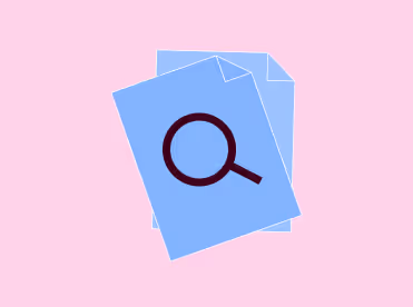 Grafik von Dokumentenstapel mit einer Lupe zur Suche