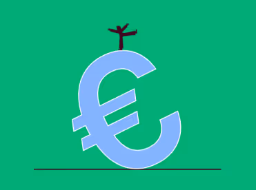 Cayan Männchen tanzt auf Euro-Zeichen