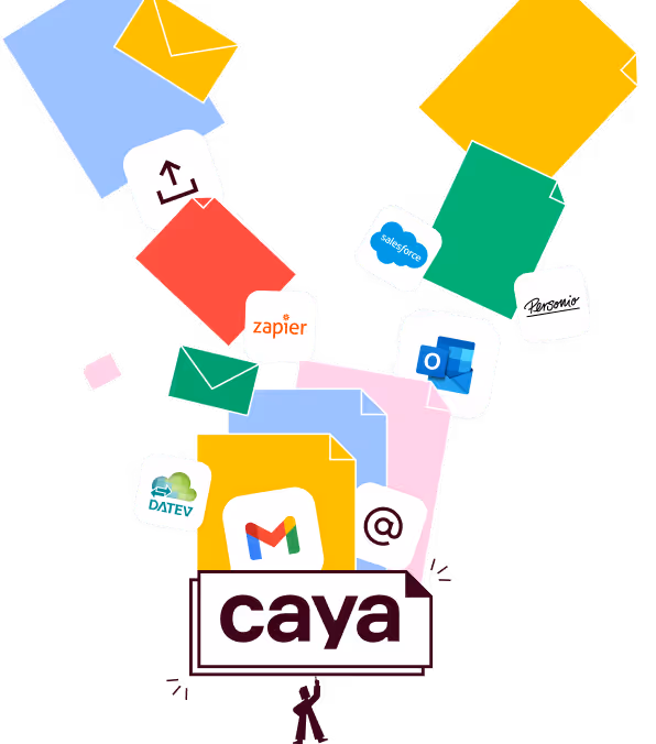 Bild von Caya Inbox wo Dokumente aus verschiedenen Quellen weitergeleitet werden