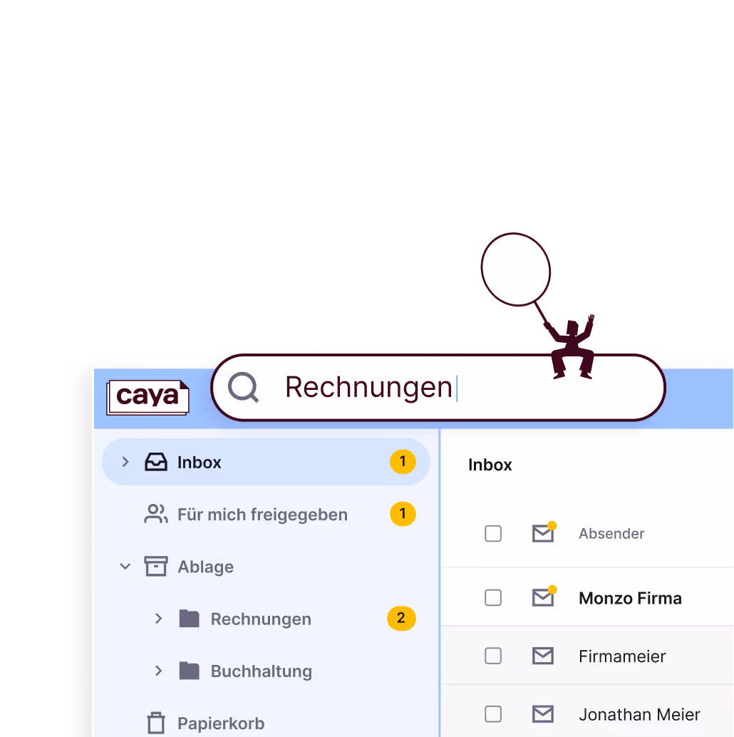 Caya Inbox mit intelligenter Suche