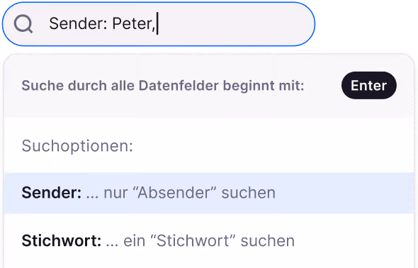 Intelligente Suchfunktion innerhalb der Suite von Caya