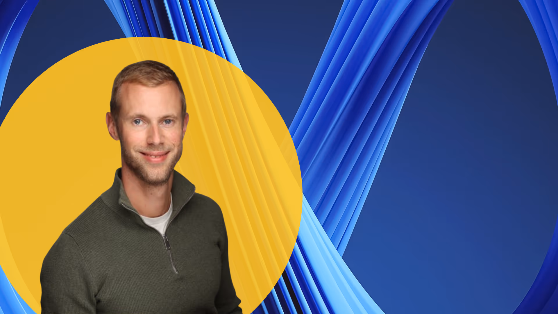 Man in yellow circle on blue