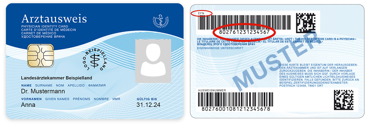Beispielausweis Arztausweis wo man die EFN findet