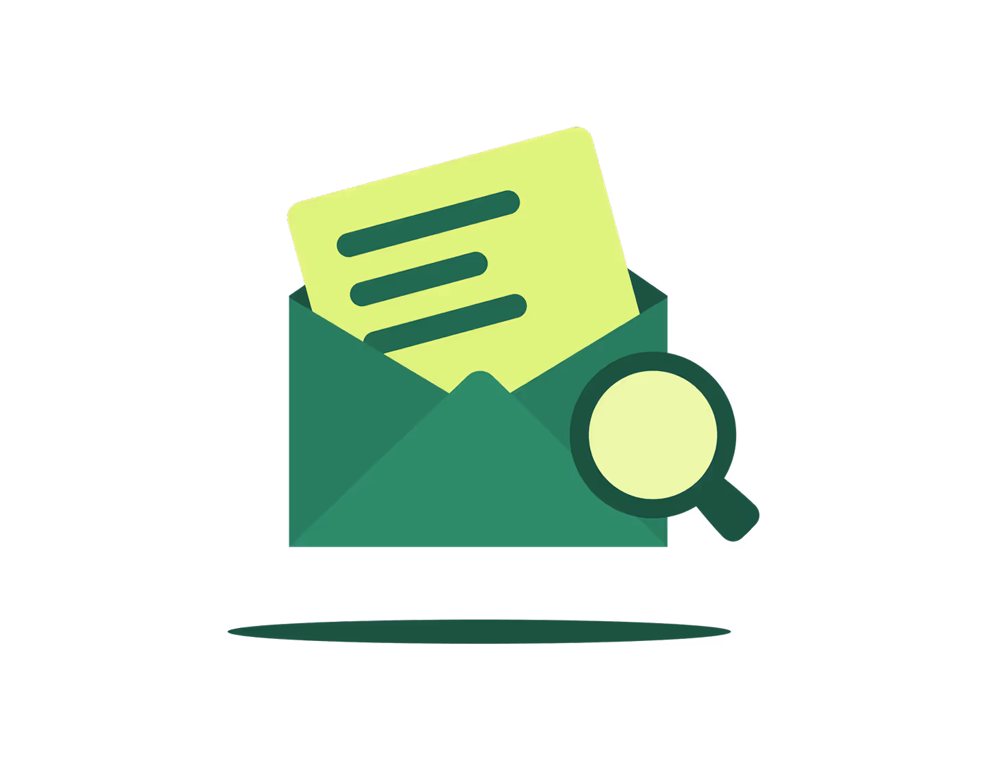 E-Mail-Suche: Umschlag mit Dokument und Lupe