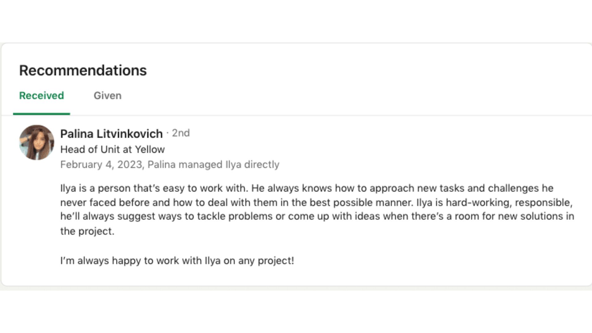 Great Linkedin Recommendation