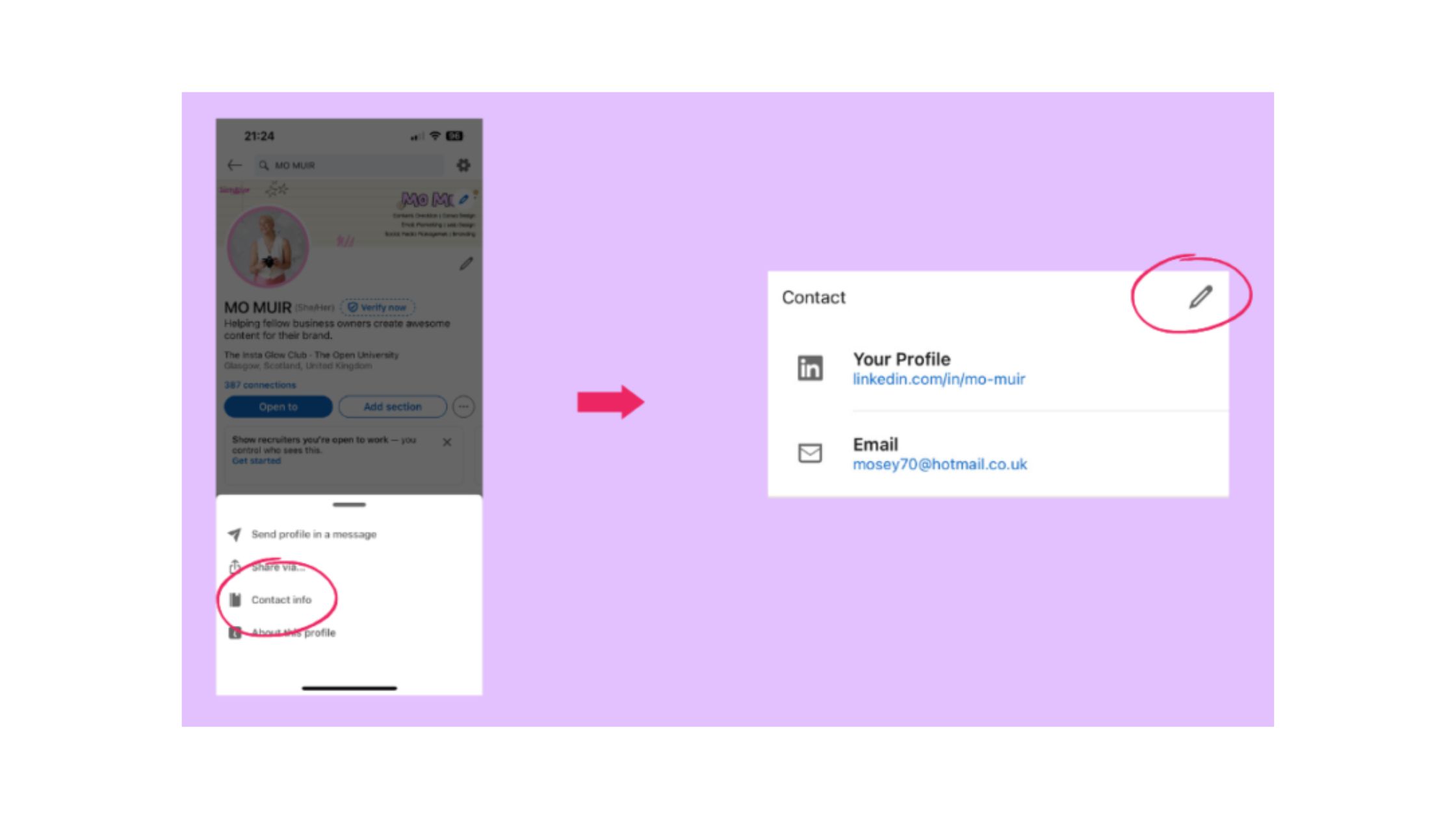 Sharing Linkedin Profile Through Mobile