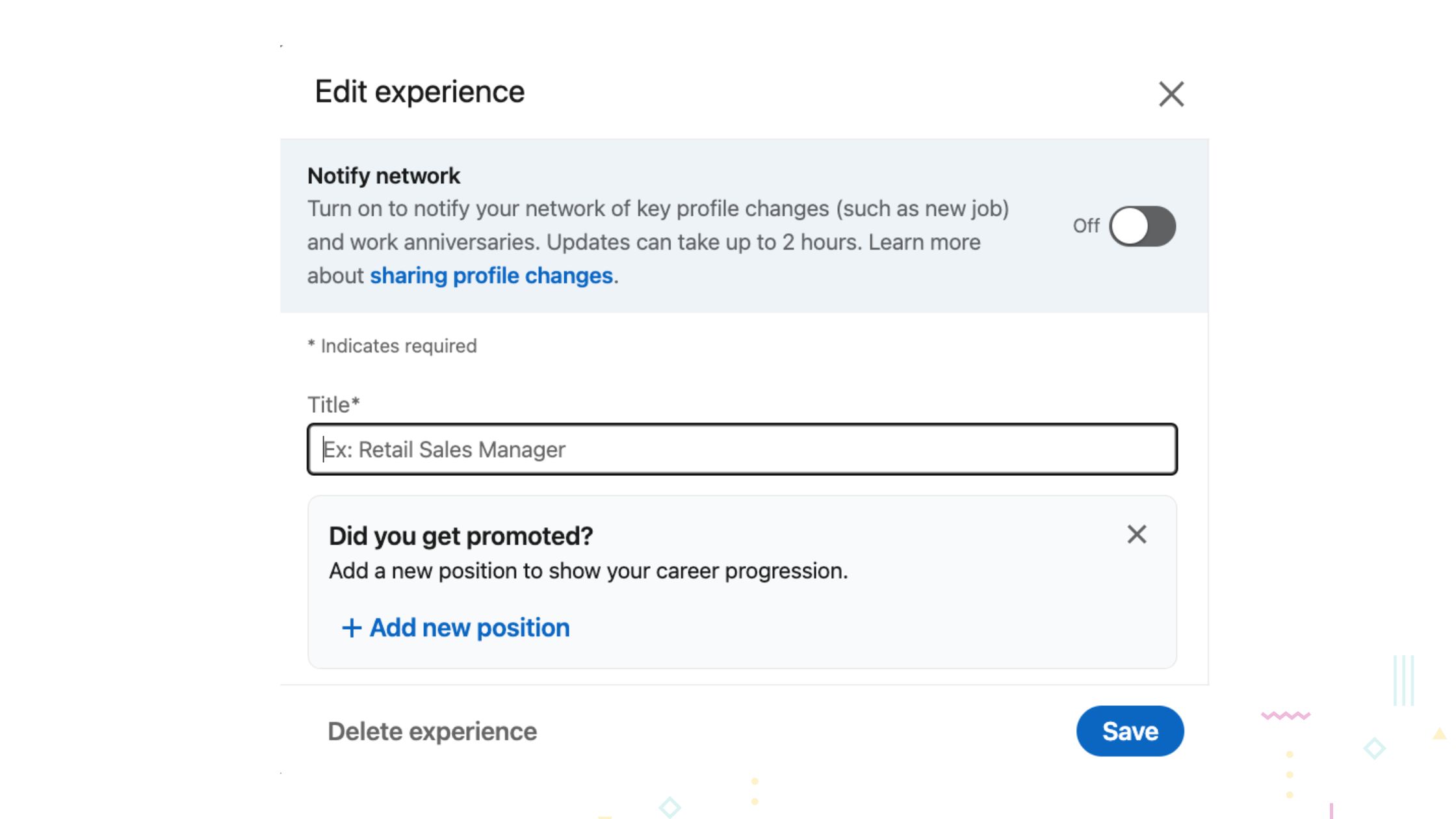 Adding Experience on Linkedin