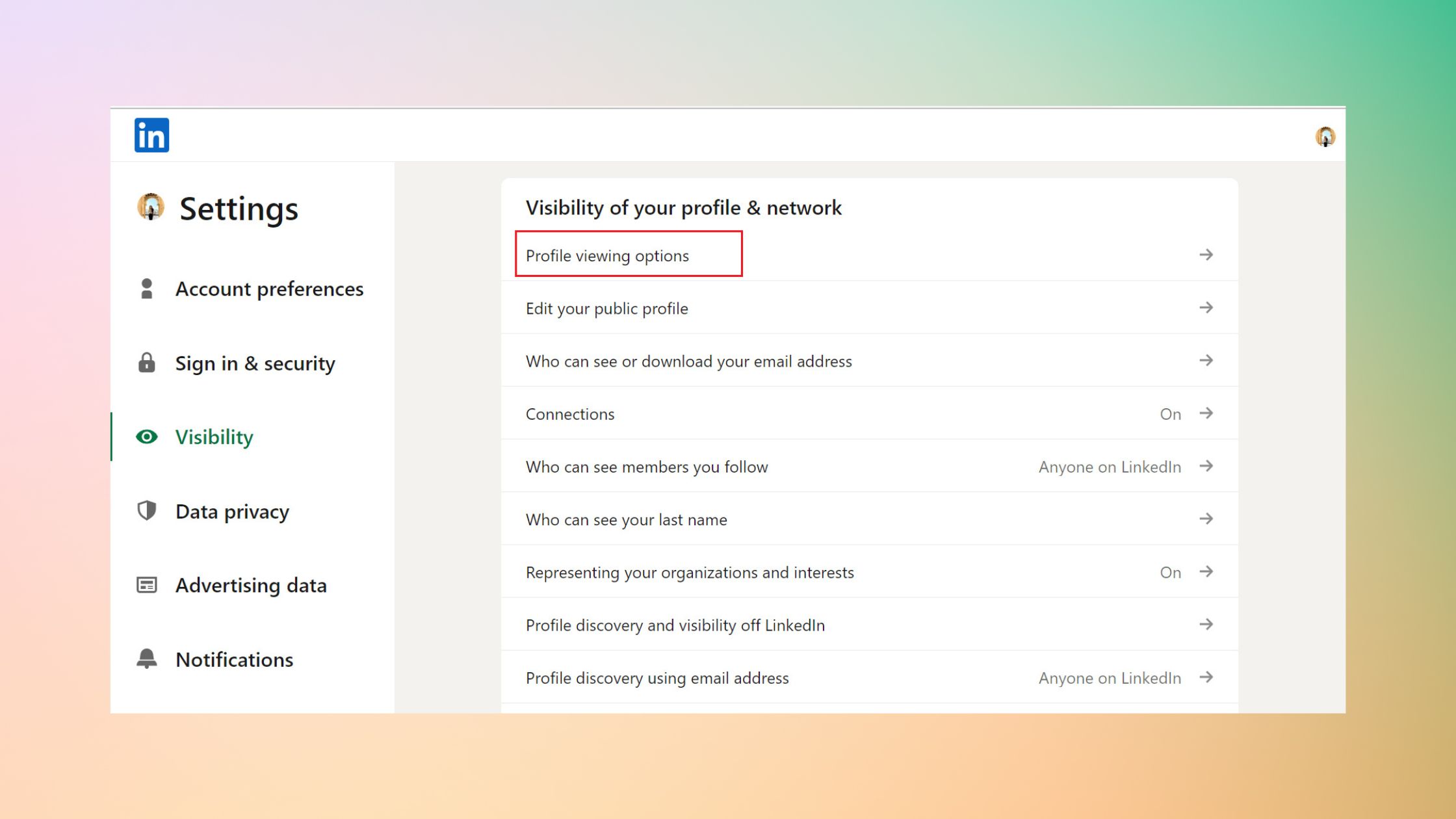 Profile Viewing option on Linkedin