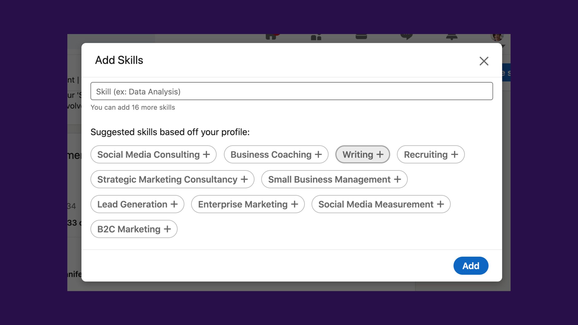 Skills section on Linkedin