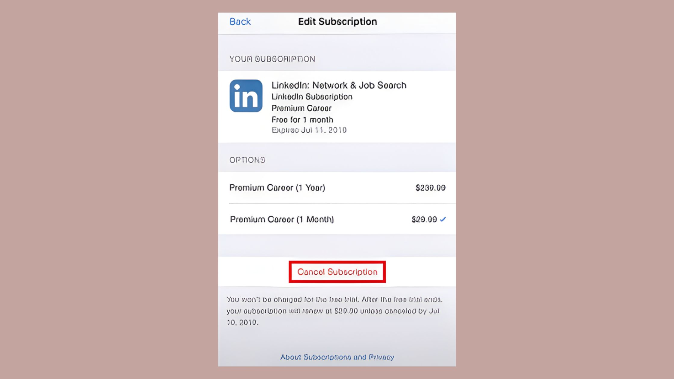 Cancel Linkedin Premium via Mobile App
