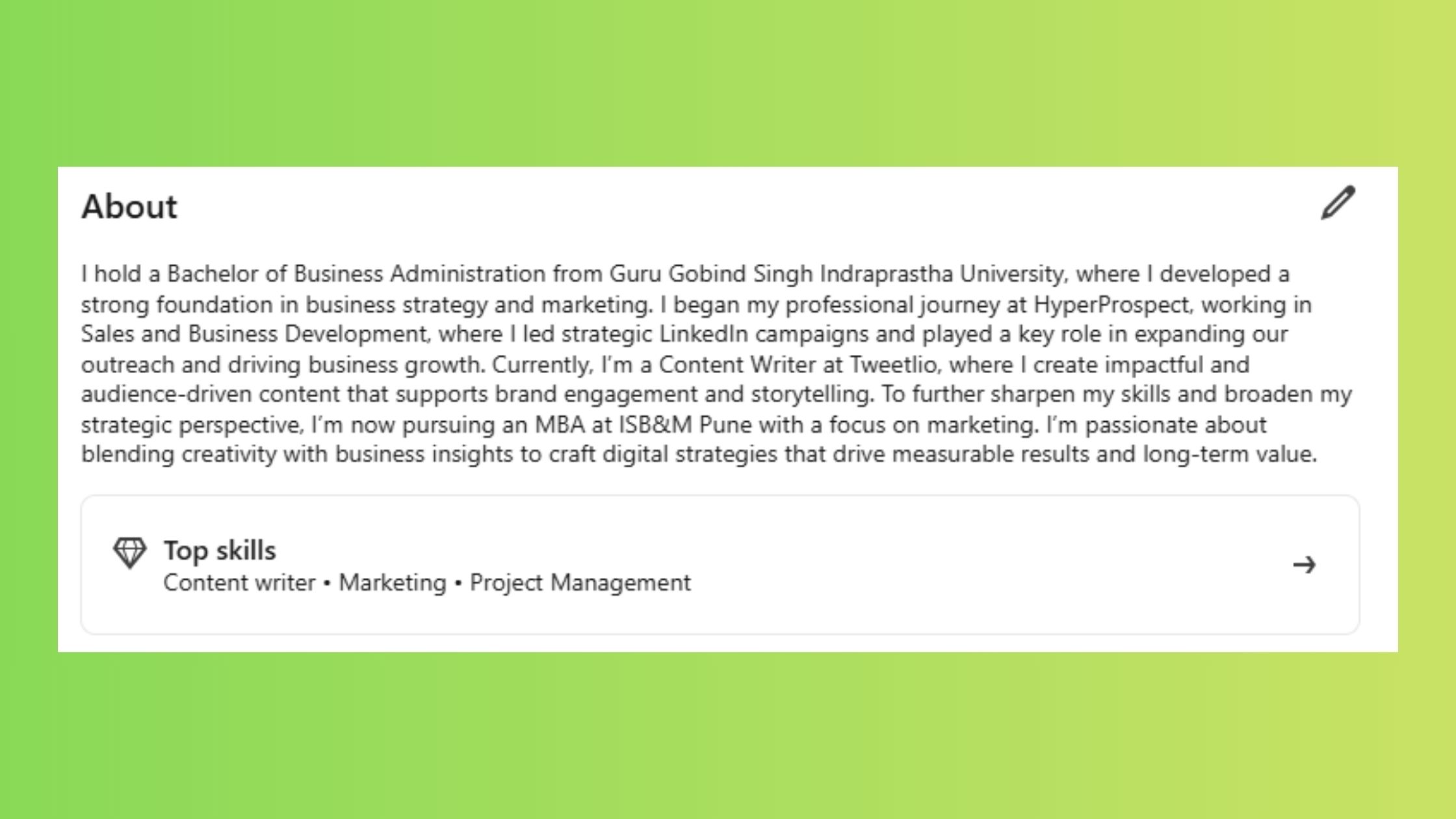 Personalised Linkedin Summary