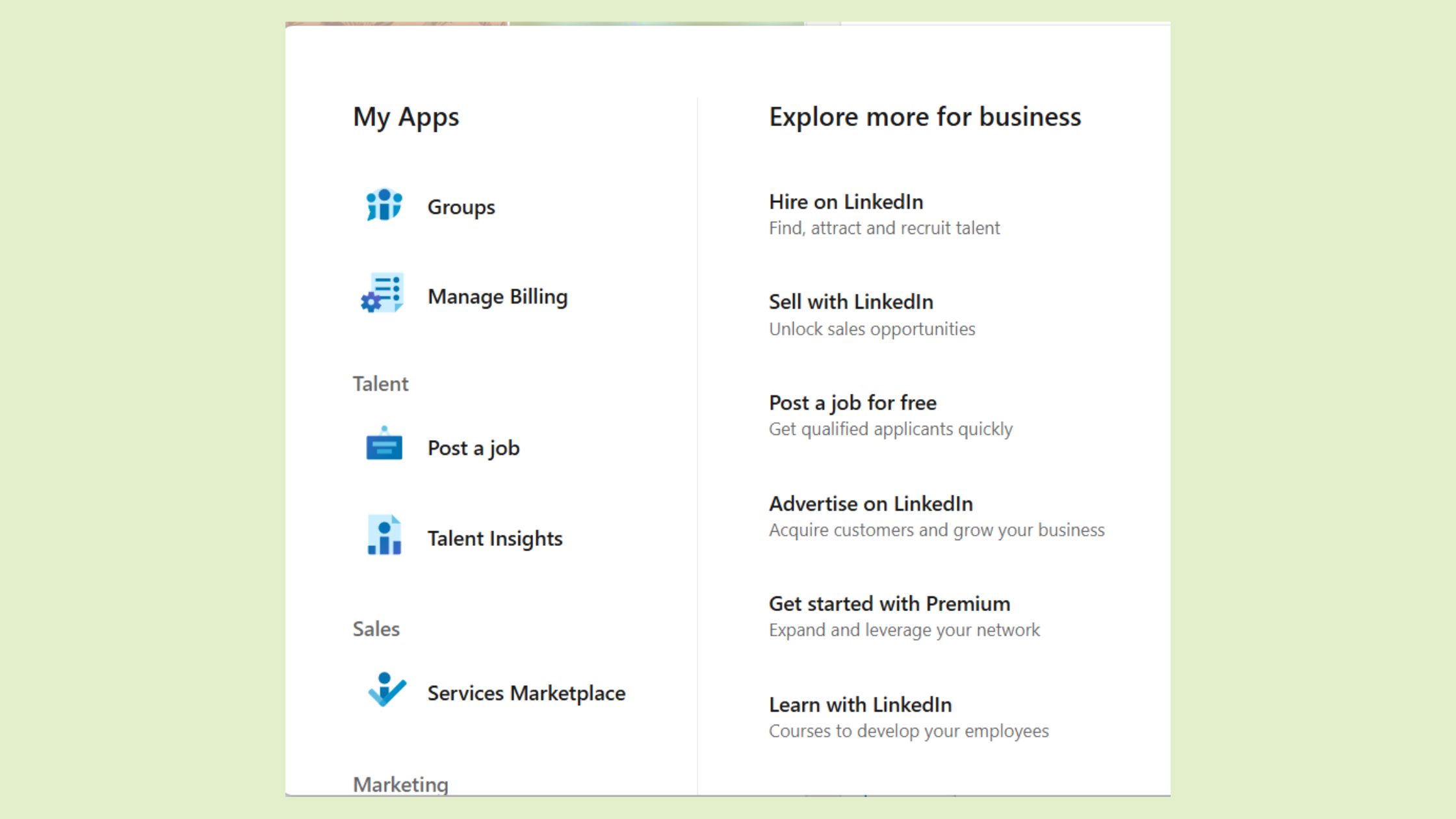 Business profile on Linkedin 