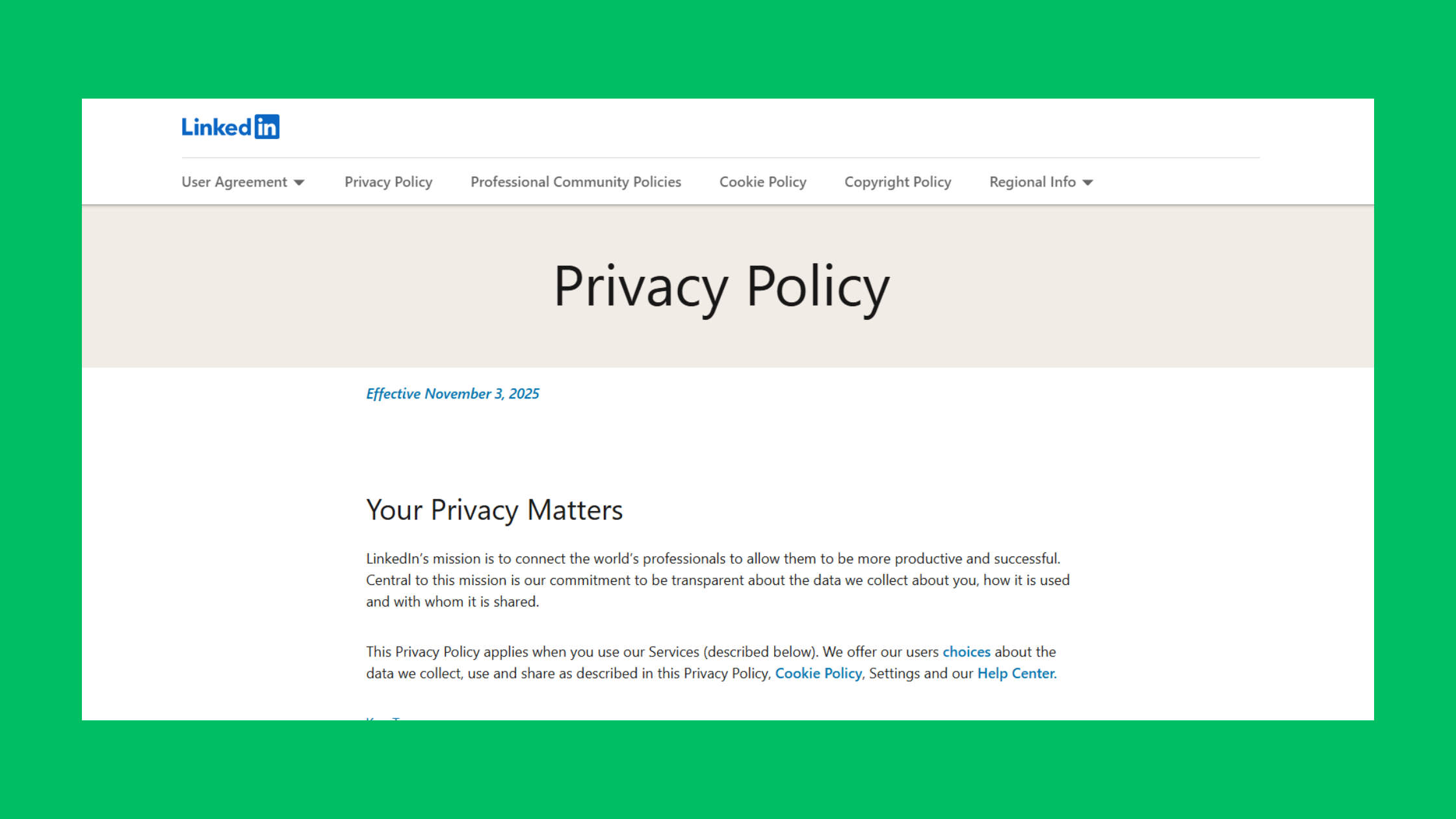 Compliance with linkedin policy