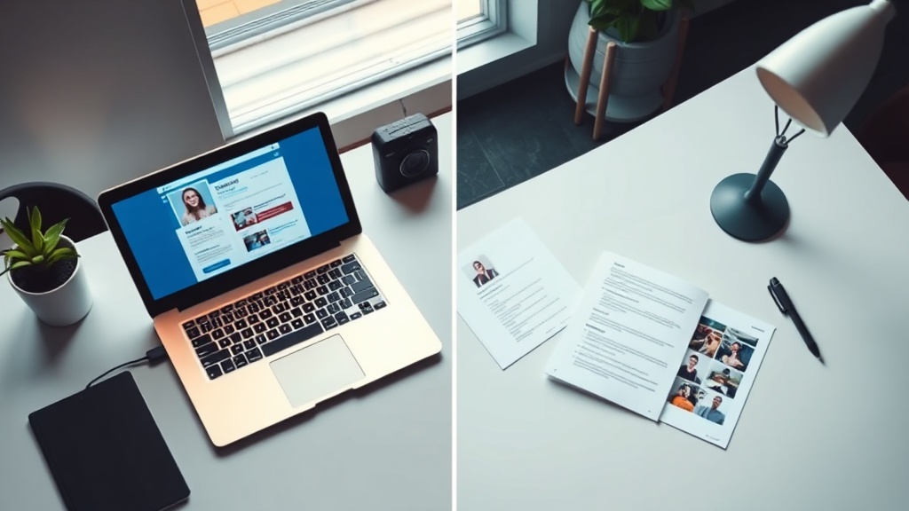 Split-screen professional comparison concept, modern workspa