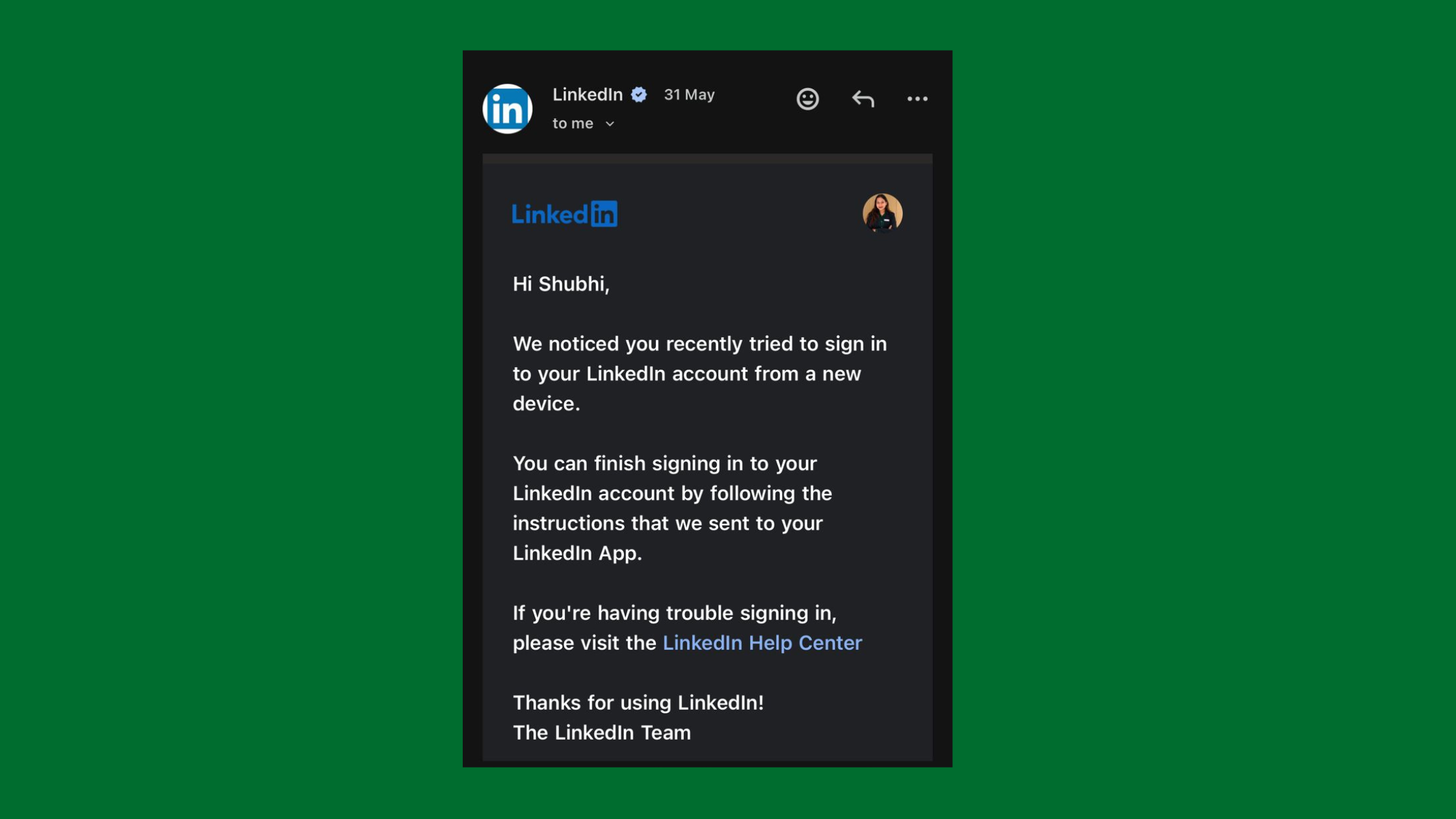 LinkedIn verification mail