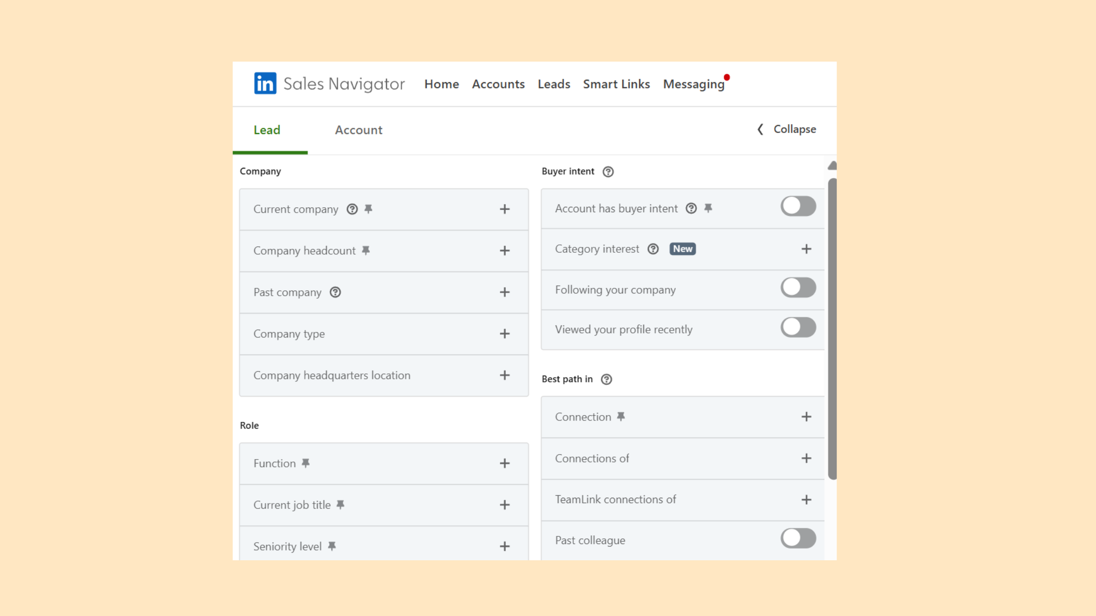 Sales Navigator filters