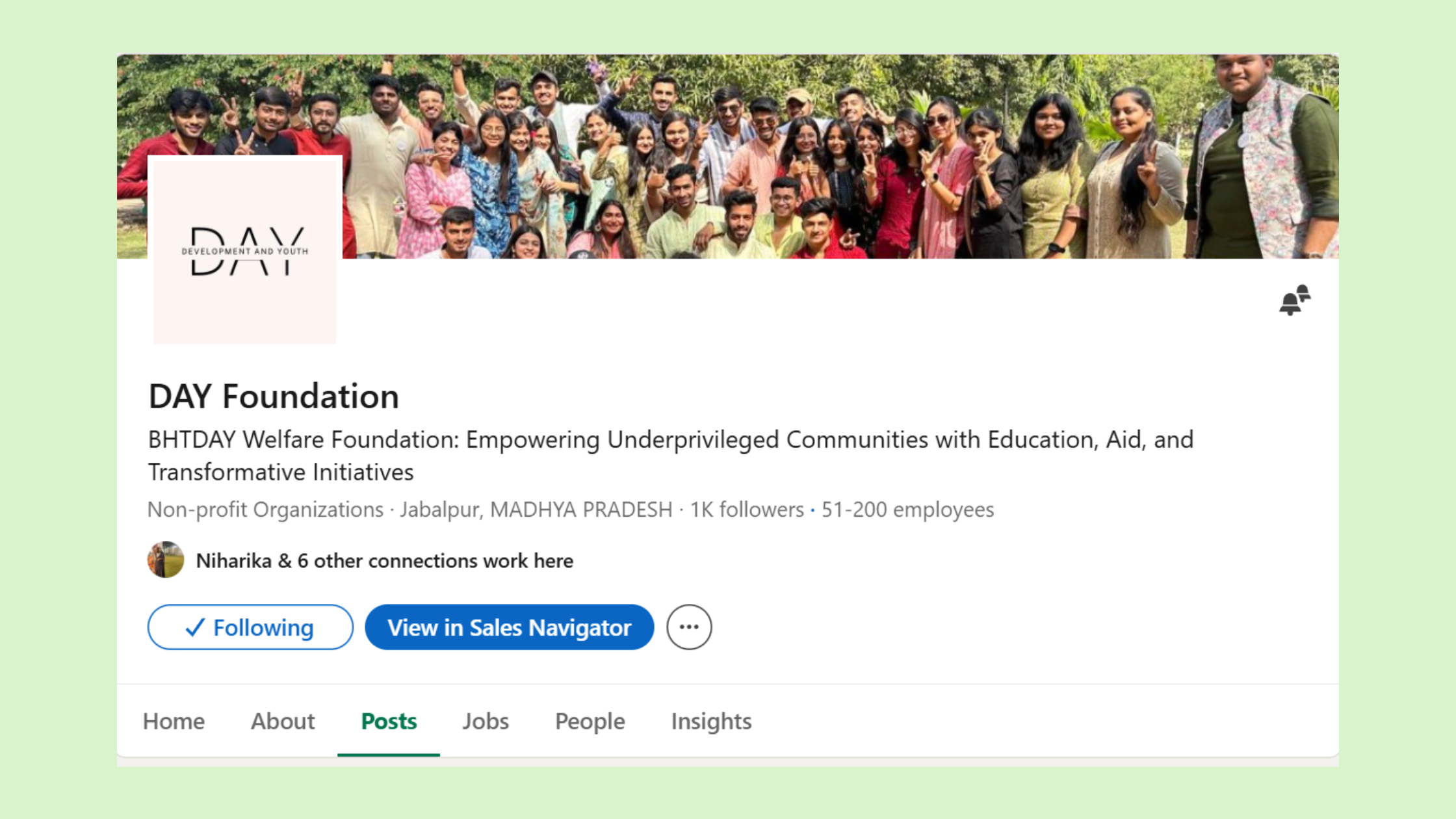 LinkedIn page for nonprofits
