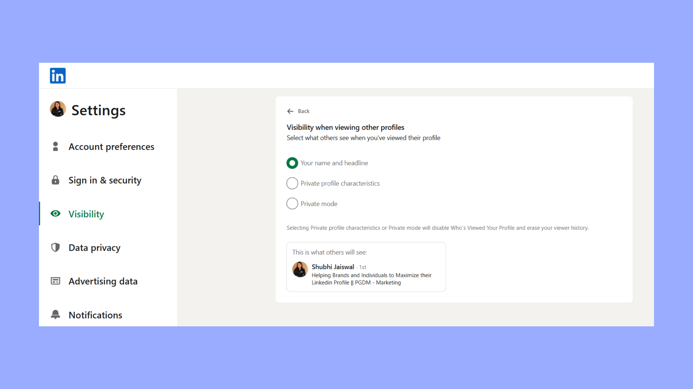 LinkedIn profile visibility setting