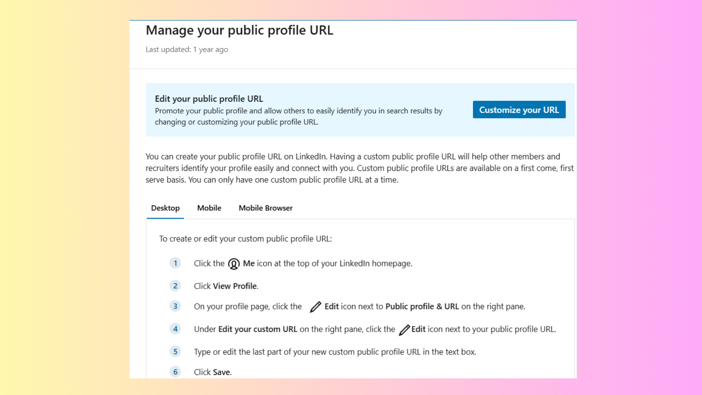 Manage LinkedIn URL
