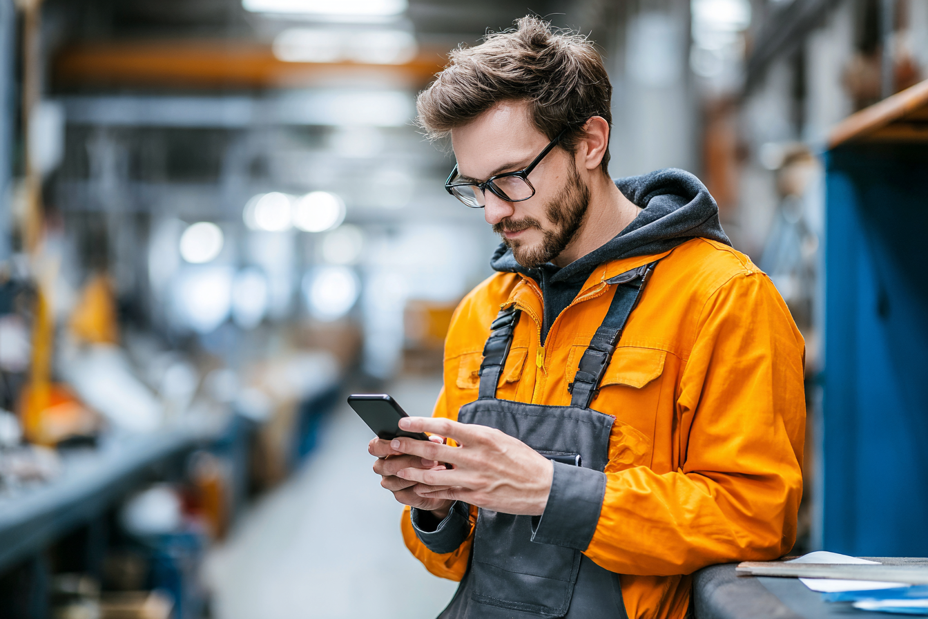 employee using mobile app for asset scanning