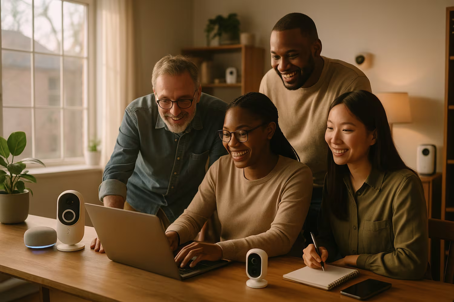 Diverse team discussing remote work security