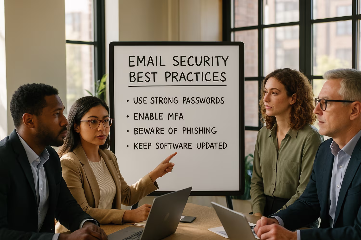 Team discussing email security practices