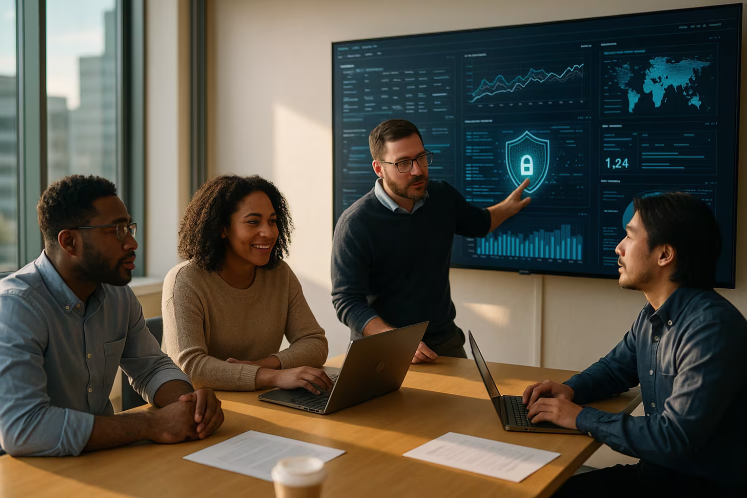 Diverse team conducting IT security audit