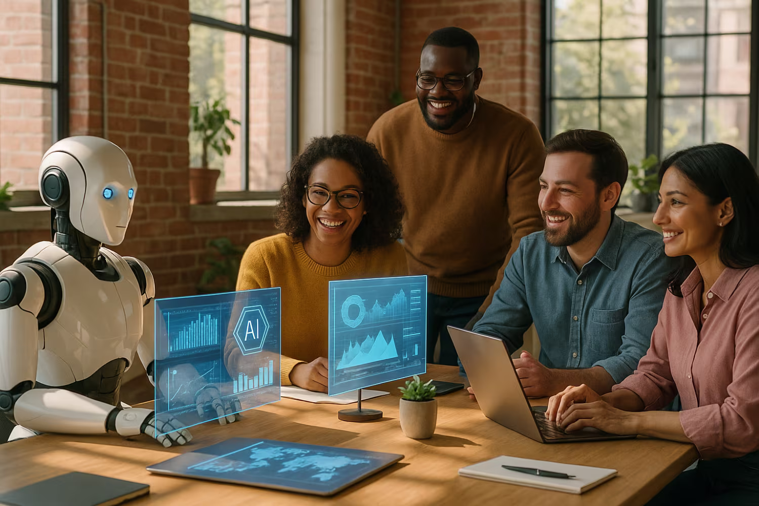 Diverse team discussing basics of AI