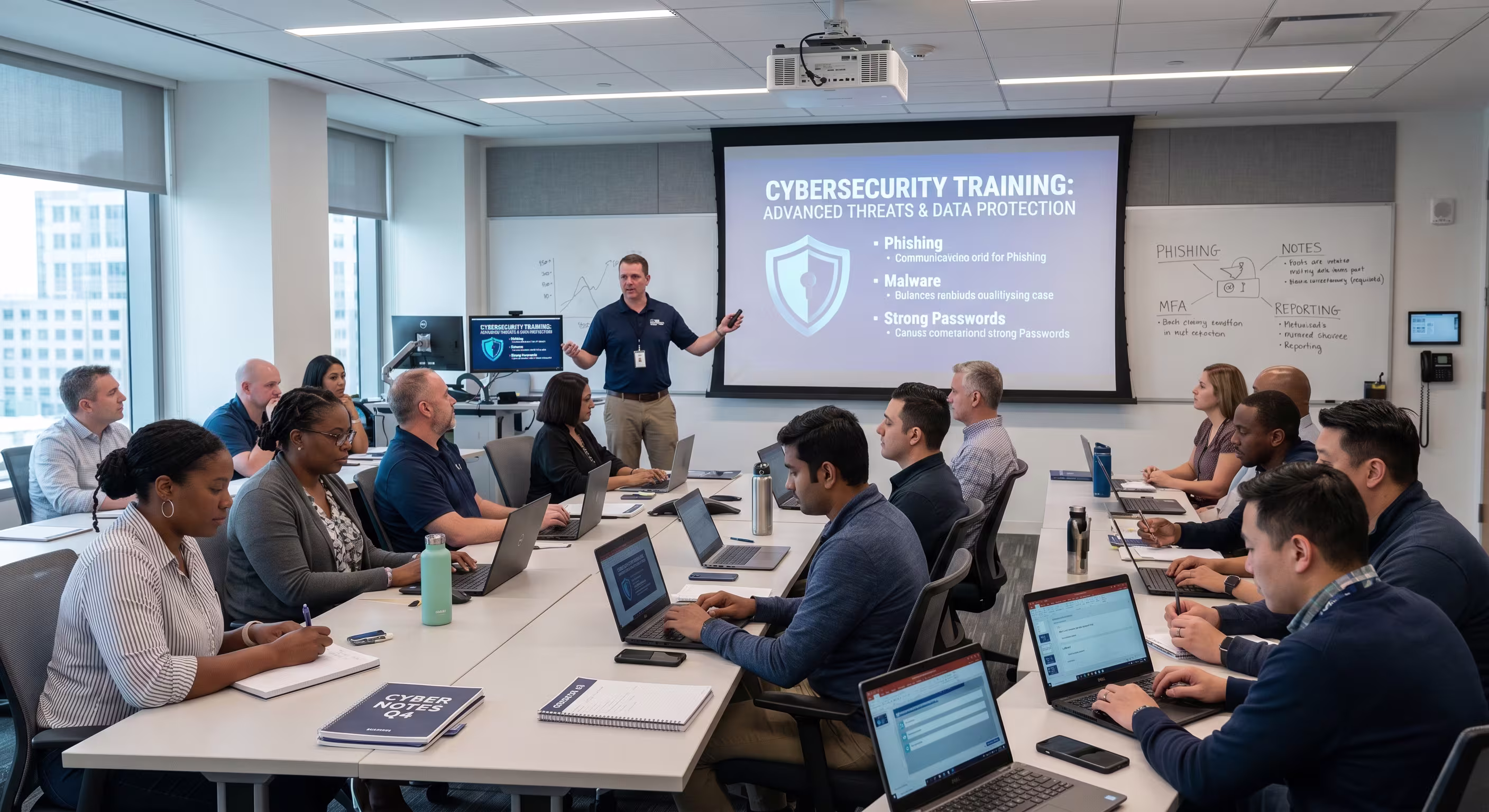 Employees attending cybersecurity training session