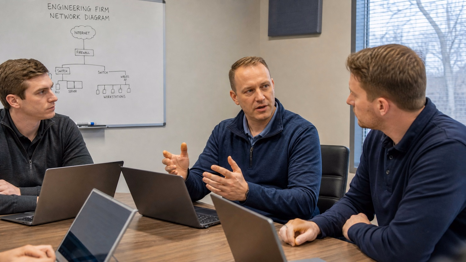 MEETING TABLE An IT professional  two to four people seated around a meeting