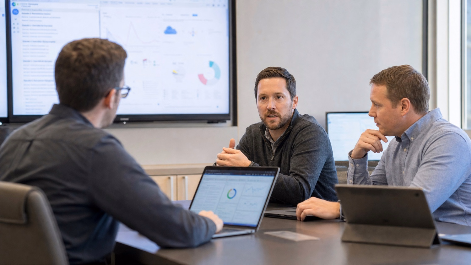 MEETING TABLE An IT professional two to four people seated around a meeting