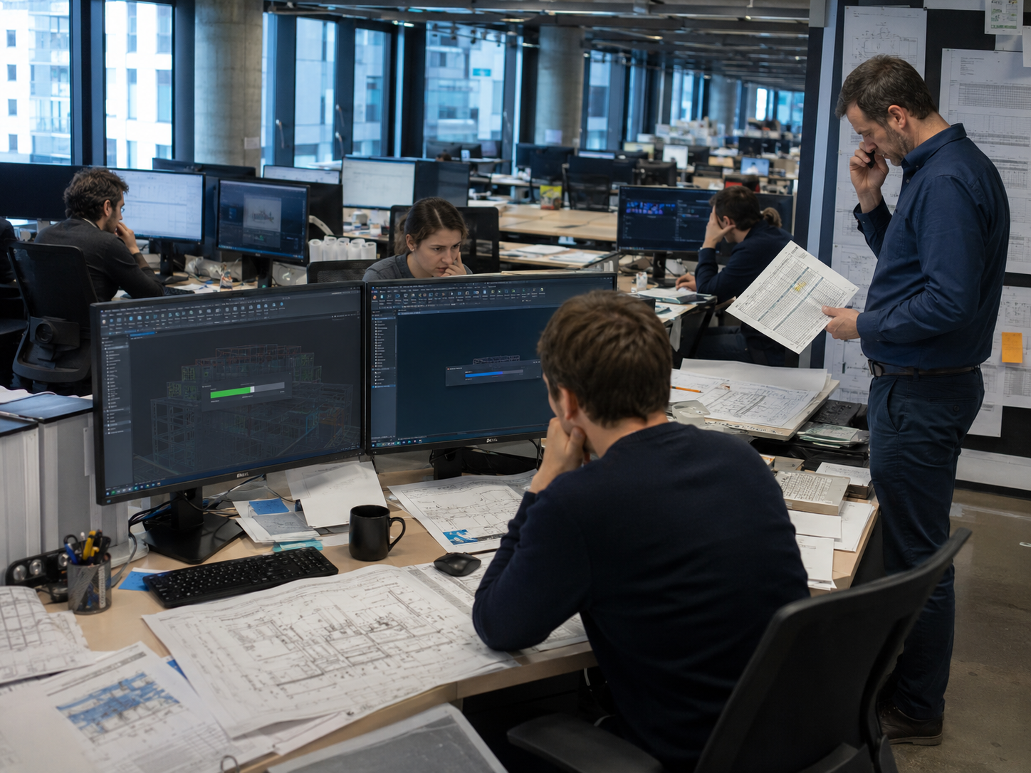 Architect waiting for a slow Revit model to load on a workstation