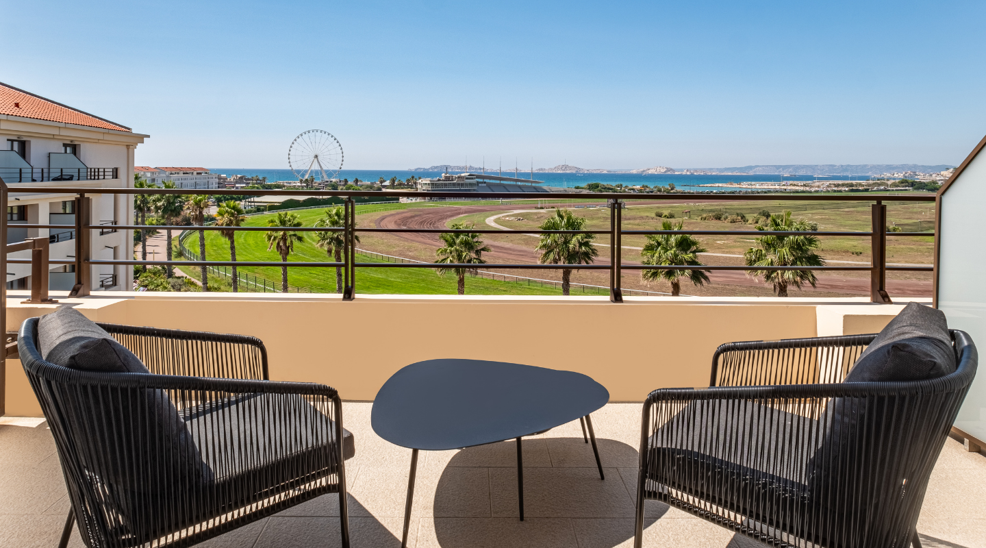Balcony view of the ocean at Villa M Marseille.